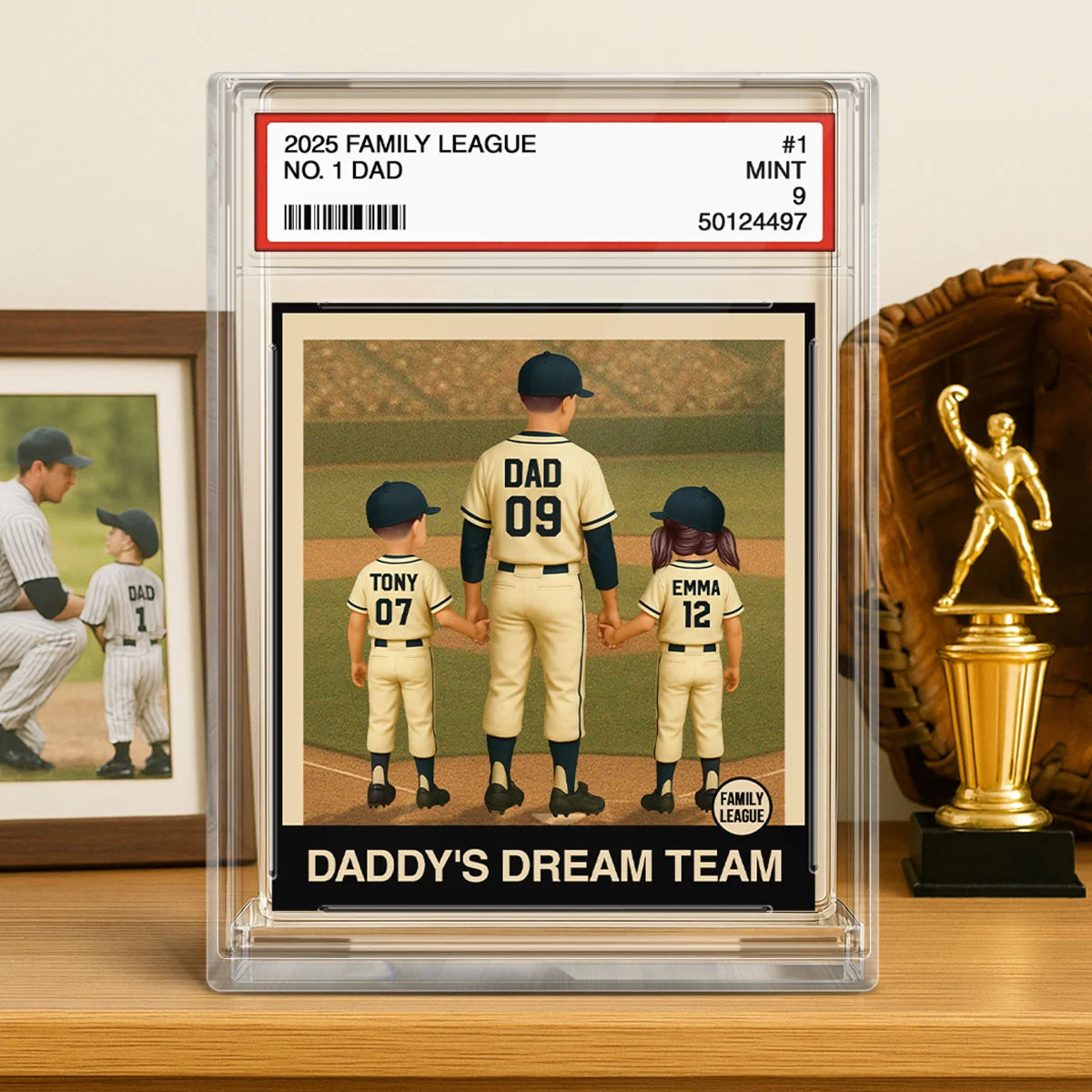 Personalized Baseball Dad Grandpa Acrylic Block Plaque, Custom Trading Card Style with Names & Jersey Numbers, Father’s Day Gift for Baseball Dad