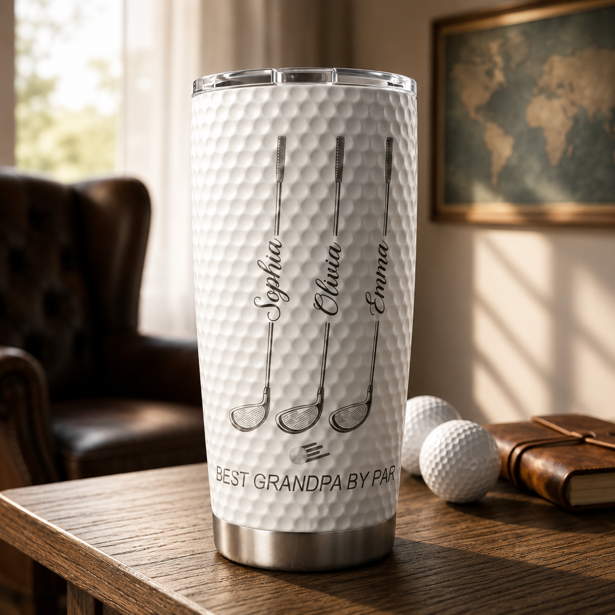 Best Dad By Par Personalized 20oz Stainless Steel Tumbler, Custom Dad Golf Tumbler with Kids' Names, Father's Day Gift
