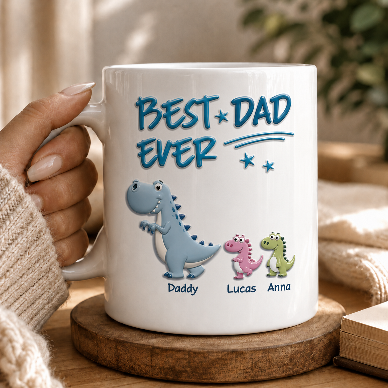 Taza de dinosaurio "Mejor Papá del Mundo" – Taza personalizada para papá e hijos con efecto 3D, regalo personalizado del Día del Padre para papá o mamá