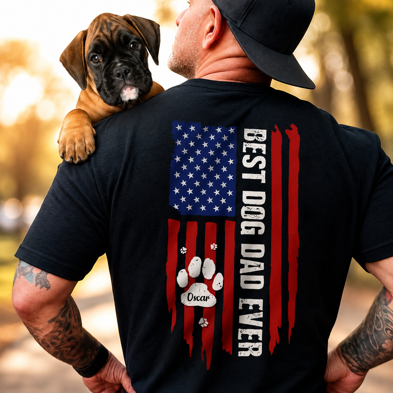 Best Dog Dad Ever American Flag Shirt – Personalized Paw Back Print