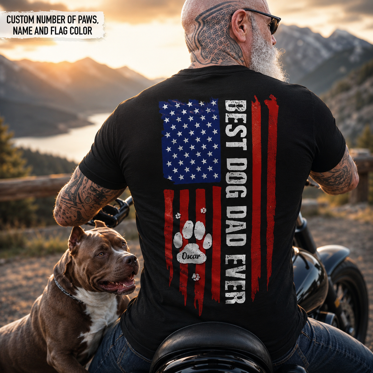 Best Dog Dad Ever American Flag Shirt – Personalized Paw Back Print