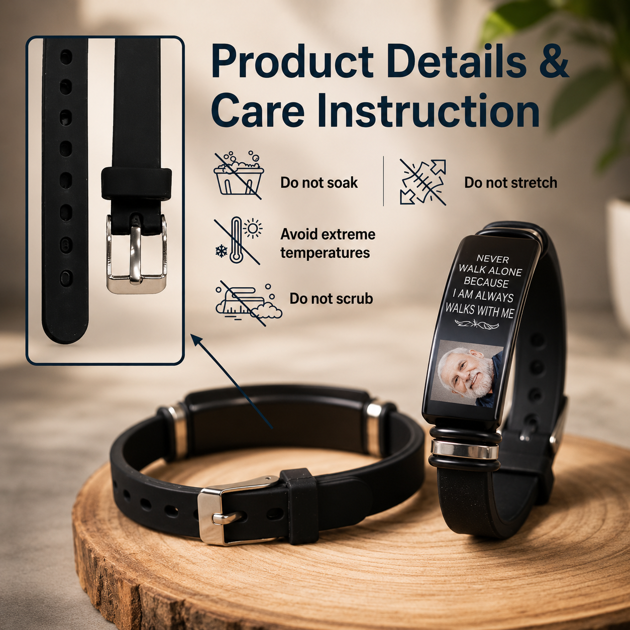You Never Walk Alone Gedenkarmband – Personalisiertes Foto Silikonarmband