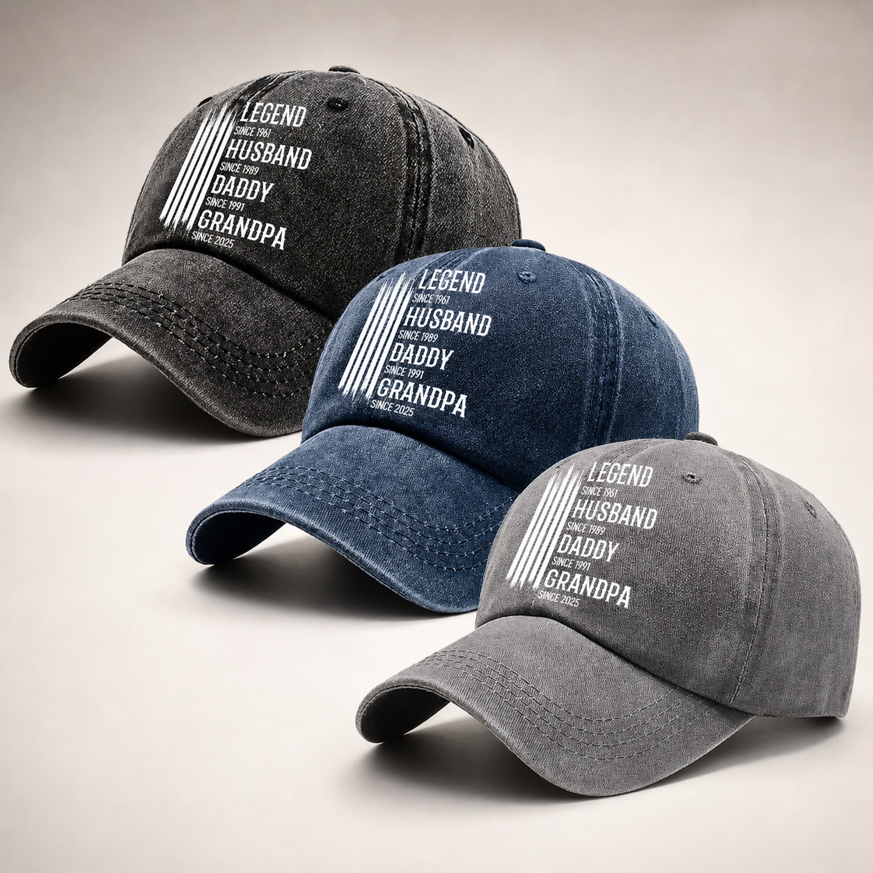 Die Original-Legende – Personalisierte Legenden-Papa-Mütze, individuelles, verwaschenes Vintage-Denim-Cap-Geschenk