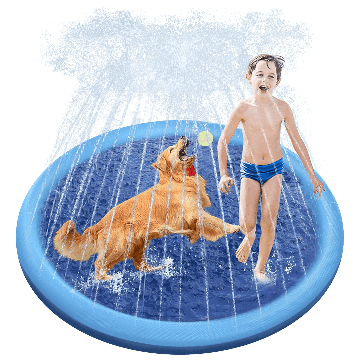 Dog Pool, Anti-Slip Splash Pad for Dogs Kids Thickened Durable Upgrade Sprinkler Pad Pet Summer Outdoor Water Toys Backyard Fountain Play Mat
