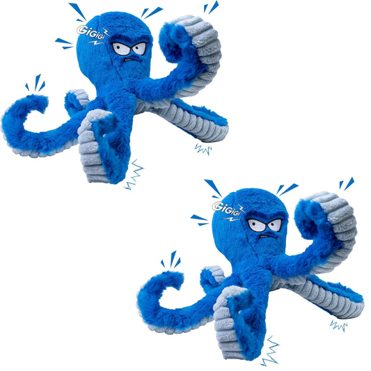 Tough Dog Toys, Stuffed Chew Large Dog Toys to Keep Them Busy, Interactive Squeaky Tug of War Doggie Toy, Crinkle Blue Octopus