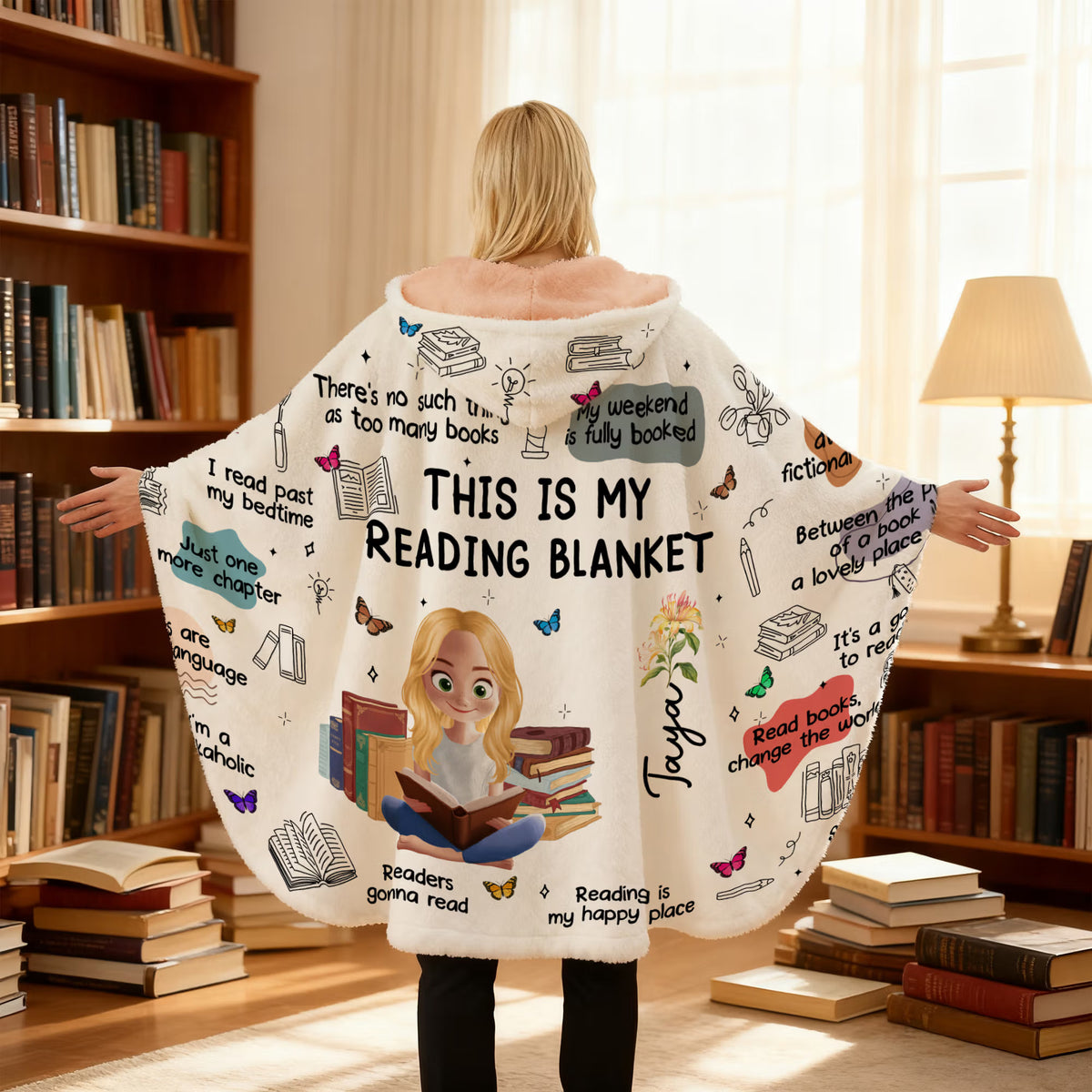 Personalized Book Lover Blanket with Name & Birth Flower, Custom Reading Quote Throw Blanket, Gift for Bookworm Women Friends