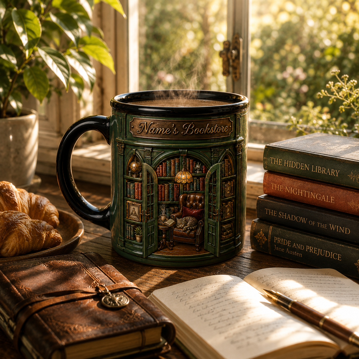 Personalized Bookstore Coffee Mug 3D Effect with Custom Name, Ceramic Book Lover Mug, Cozy Reading Gift for Readers, Librarians, 11oz 15oz