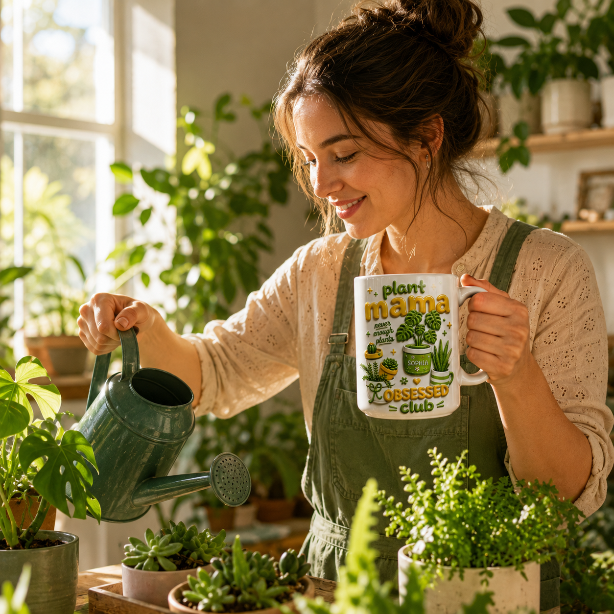 Personalized Plant Mama Ceramic Mug 3D Effect with Custom Name, 3D Gardening Coffee Cup Gift for Plant Lovers, Moms, Gardeners