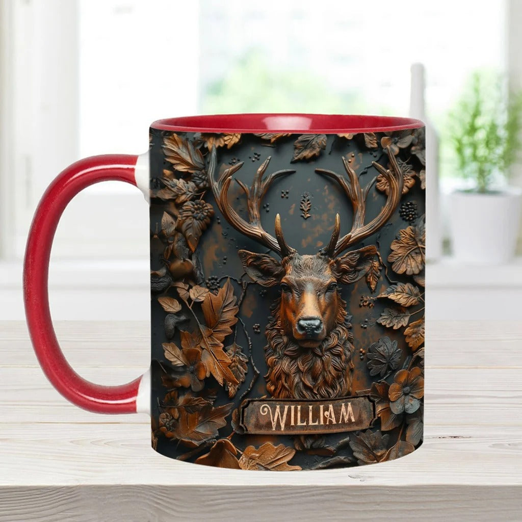 Personalized Deer Hunting Accent Mug, Custom Buck Ceramic Coffee Cup, Gift for Hunter Dad Husband Boyfriend Deer Hunting Lover