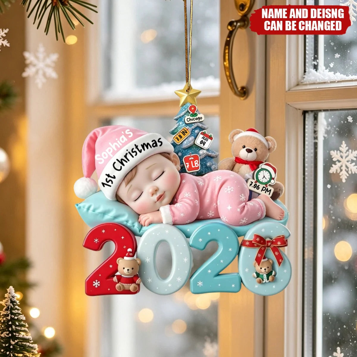 Personalized Baby’s First Christmas Ornament 2026, Custom with Name Birth Stats, Newborn Baby Shower Gift