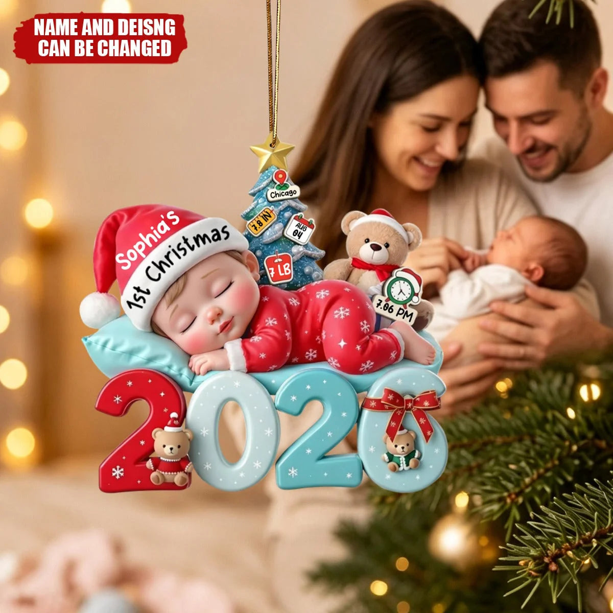 Personalized Baby’s First Christmas Ornament 2026, Custom with Name Birth Stats, Newborn Baby Shower Gift