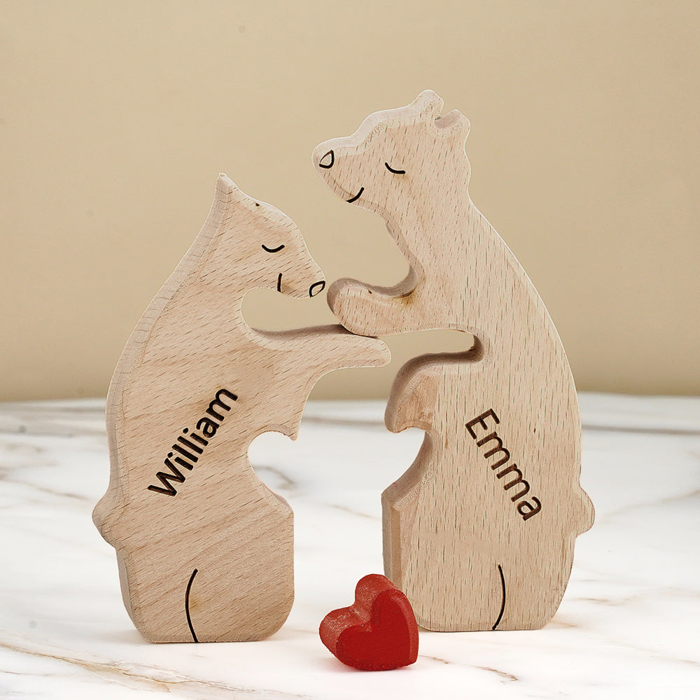 United We Stand - Family Bear Shaped Wooden Art Puzzle - Wooden Pet Carvings, Wood Sculpture Table Ornaments, Carved Wood Decor