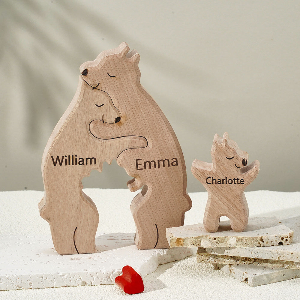 United We Stand - Family Bear Shaped Wooden Art Puzzle - Wooden Pet Carvings, Wood Sculpture Table Ornaments, Carved Wood Decor