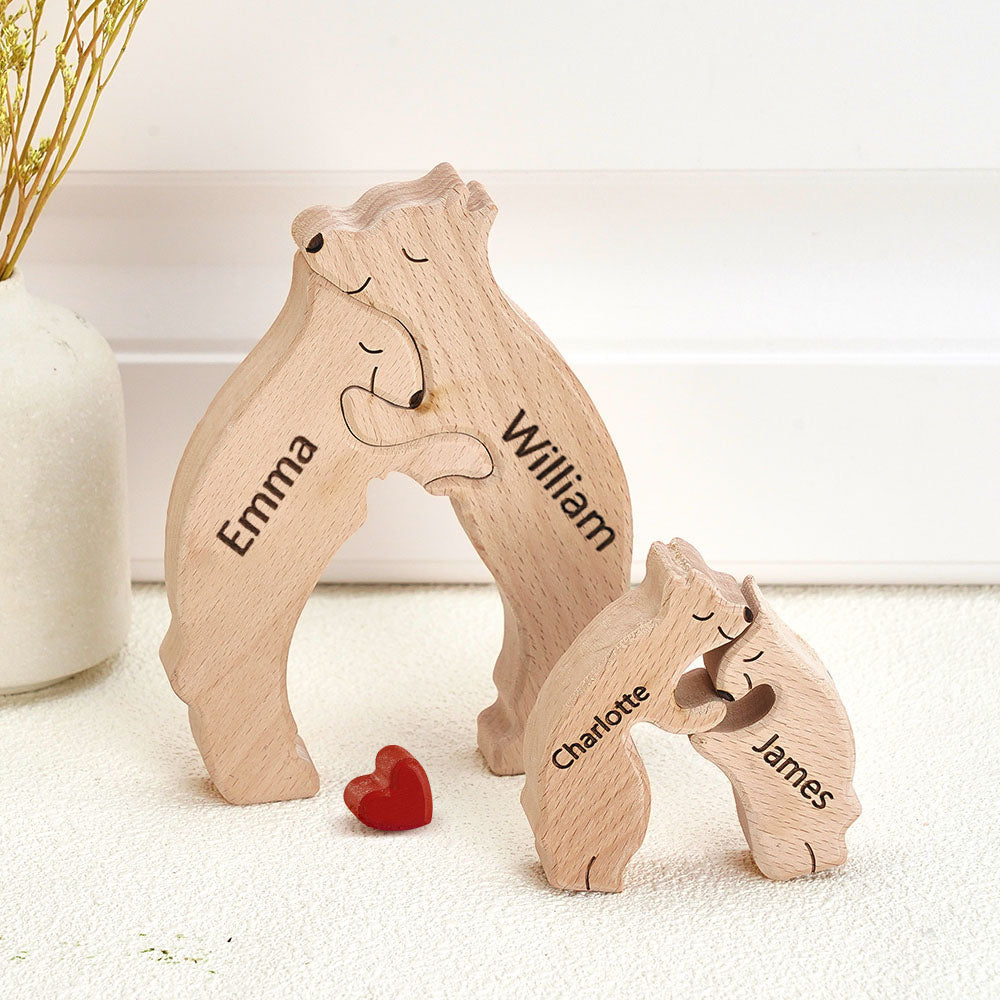 United We Stand - Family Bear Shaped Wooden Art Puzzle - Wooden Pet Carvings, Wood Sculpture Table Ornaments, Carved Wood Decor