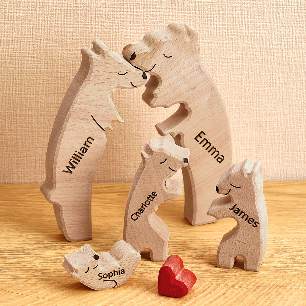 United We Stand - Family Bear Shaped Wooden Art Puzzle - Wooden Pet Carvings, Wood Sculpture Table Ornaments, Carved Wood Decor