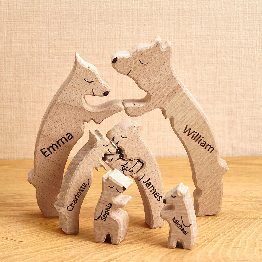 United We Stand - Family Bear Shaped Wooden Art Puzzle - Wooden Pet Carvings, Wood Sculpture Table Ornaments, Carved Wood Decor