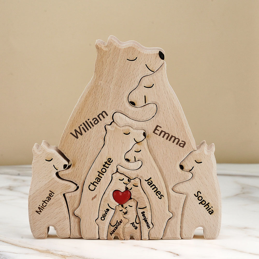 United We Stand - Family Bear Shaped Wooden Art Puzzle - Wooden Pet Carvings, Wood Sculpture Table Ornaments, Carved Wood Decor