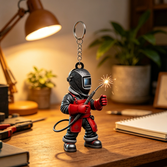 Personalized Welder 3D Effect Keychain with Name, Custom Welding Worker Acrylic Key Ring, Gift for Welder Husband Dad Boyfriend