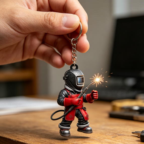 Personalized Welder 3D Effect Keychain with Name, Custom Welding Worker Acrylic Key Ring, Gift for Welder Husband Dad Boyfriend