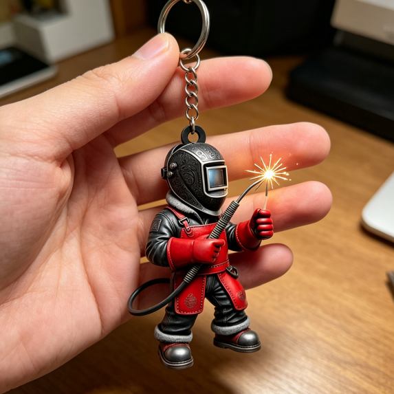 Personalized Welder 3D Effect Keychain with Name, Custom Welding Worker Acrylic Key Ring, Gift for Welder Husband Dad Boyfriend