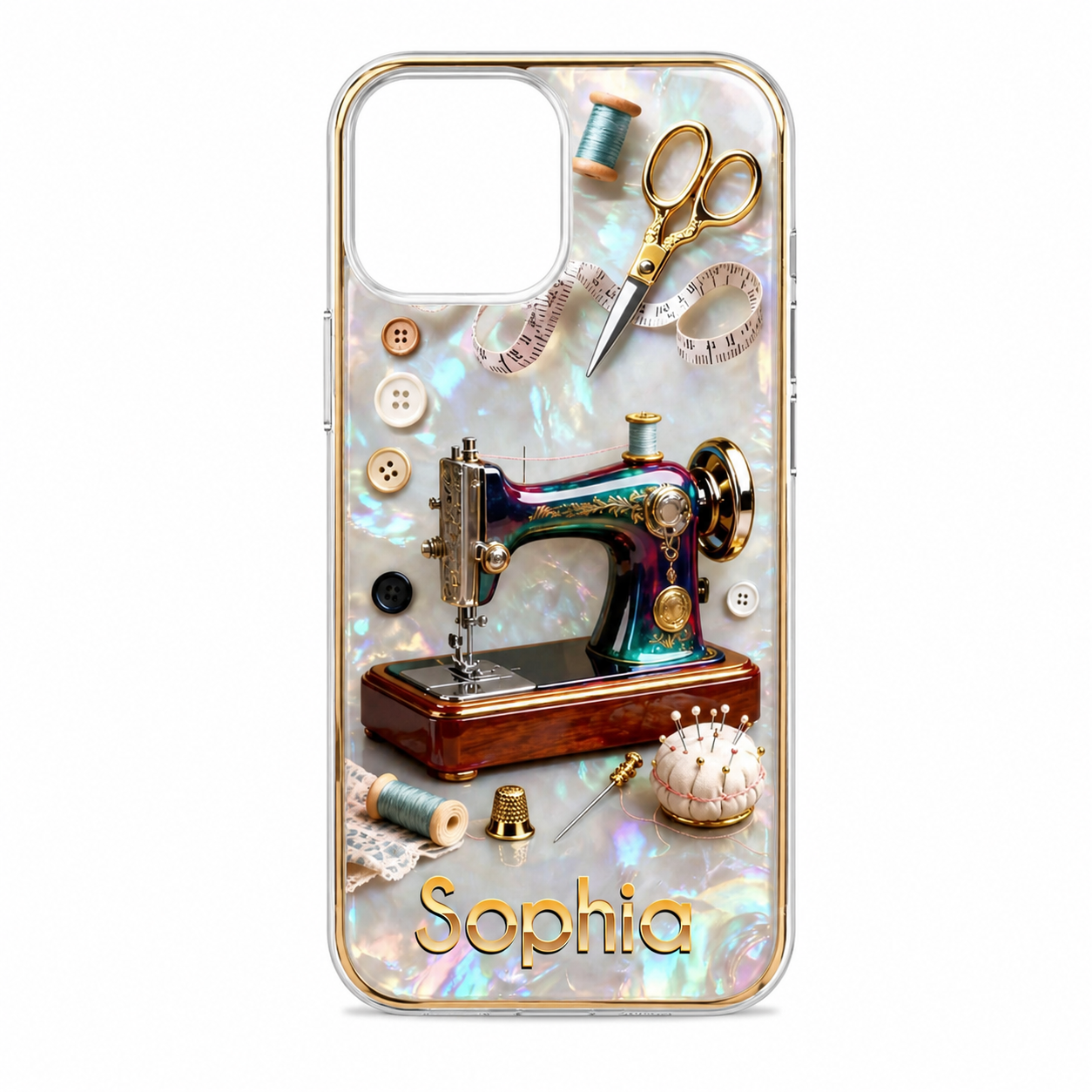 Pearlescent 3D Effect Sewing Lover Phone Case, Personalized Sewing Phone Cover Gifts For Mom, Custom Name Phone Case Sewing for IPHONE