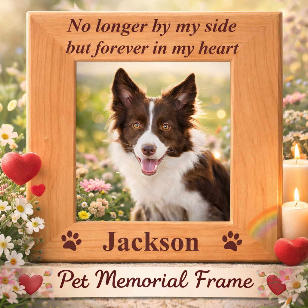 Forever in Our Hearts Custom Dog Memorial Wood Picture Frame (4x6 Vertical)