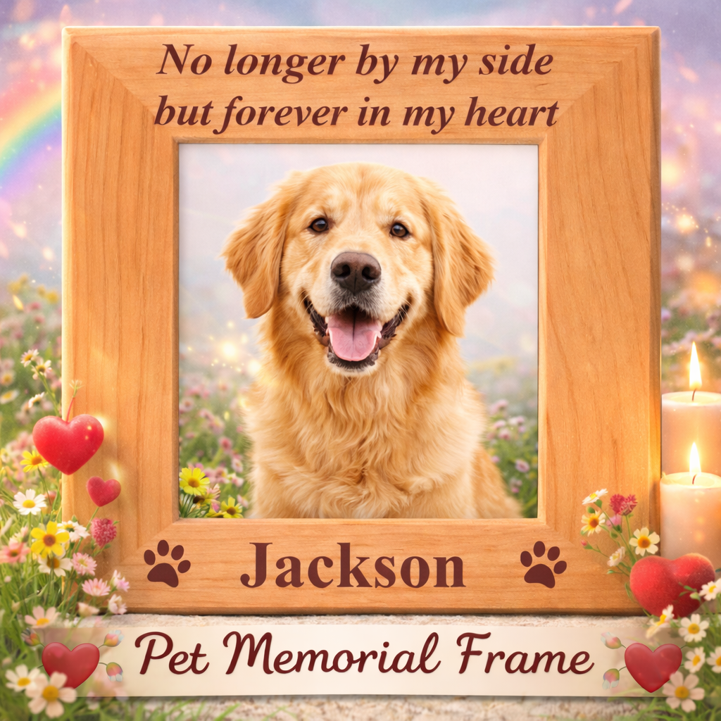 Forever in Our Hearts Custom Dog Memorial Wood Picture Frame (4x6 Vertical)
