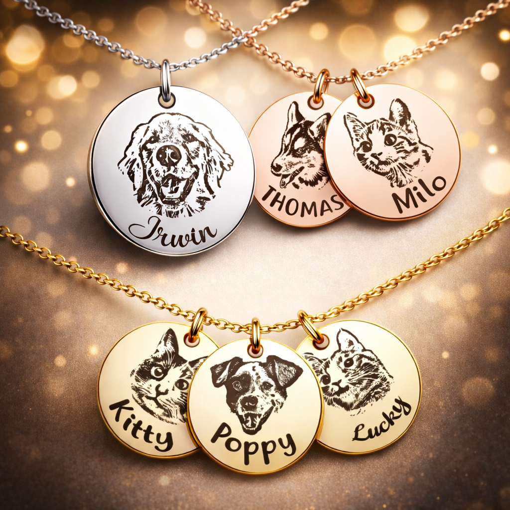 Personalisierte Tierporträt-Halskette, handgefertigtes Gedenkschmuckgeschenk, individuelle runde Scheiben-Foto-Gravur-Halskette für Tierliebhaber
