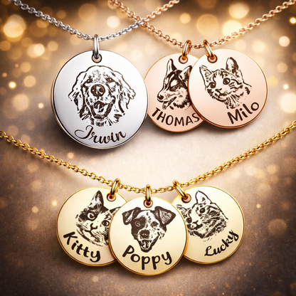 Personalisierte Tierporträt-Halskette, handgefertigtes Gedenkschmuckgeschenk, individuelle runde Scheiben-Foto-Gravur-Halskette für Tierliebhaber