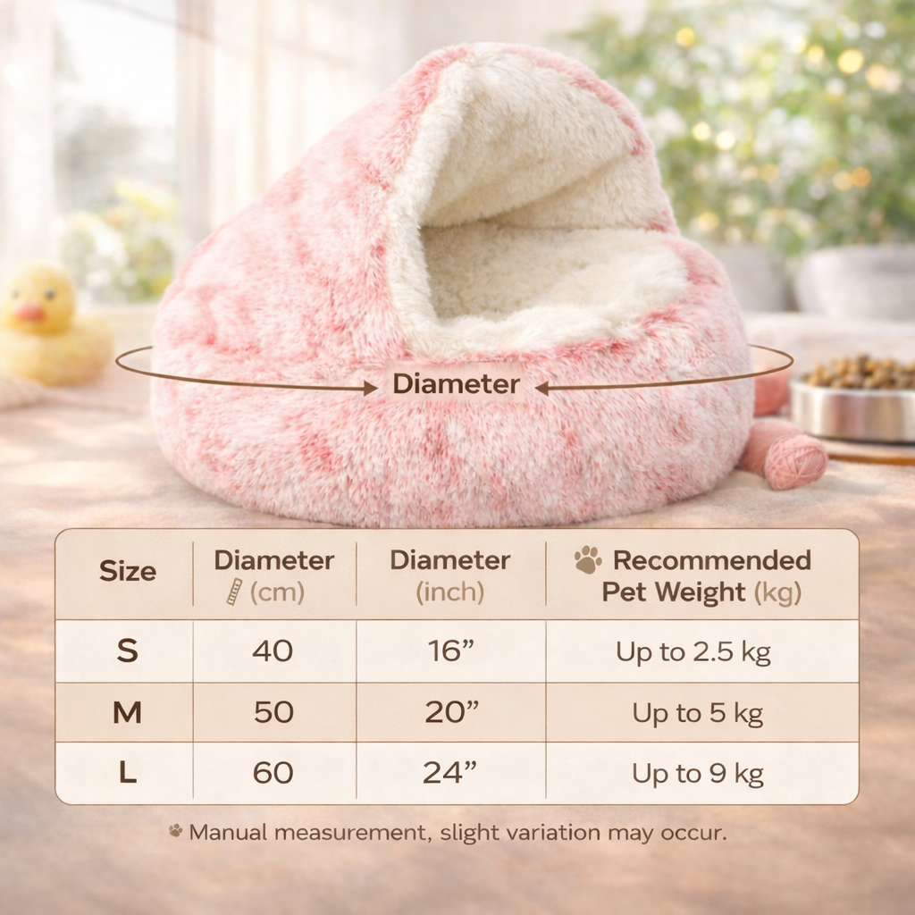 Cozy Pet Cave Bed – Ultra Soft Washable Small Dog & Cat Nest with Non-Slip Base