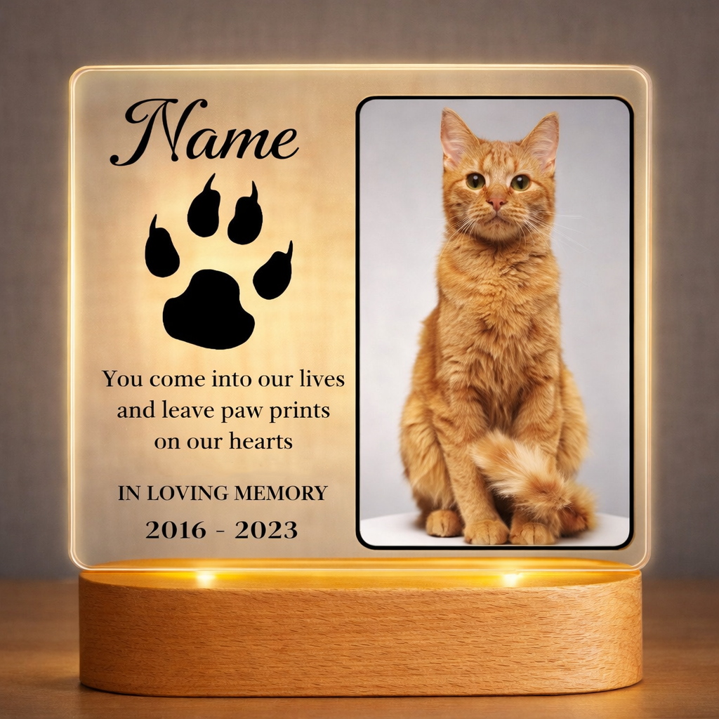 Personalisiertes Haustier Nachtlicht, personalisiertes Hunde-Gedenkgeschenk, Bilderrahmen, Acrylplatte, LED-Lampe, Katzen-Beileidsgeschenk für den Verlust eines Haustieres