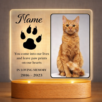 Personalisiertes Haustier Nachtlicht, personalisiertes Hunde-Gedenkgeschenk, Bilderrahmen, Acrylplatte, LED-Lampe, Katzen-Beileidsgeschenk für den Verlust eines Haustieres