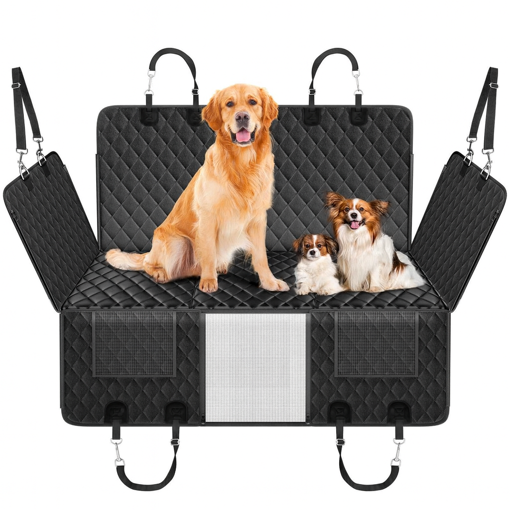 Dog Car Seat Cover, 3 Hard Panels, 400lbs, Waterproof, Backseat Extender, Large Dogs, 600D Heavy Nonslip