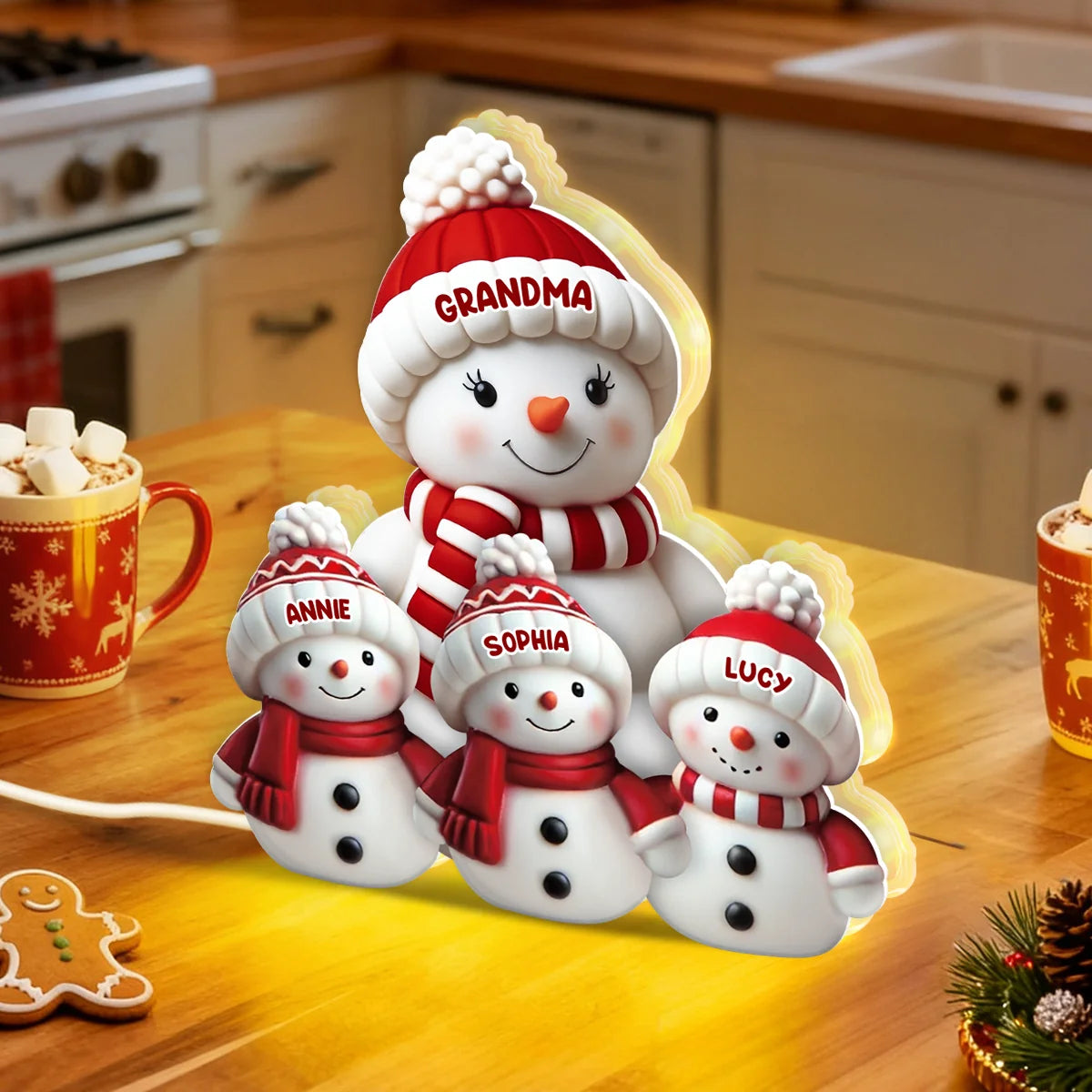 Personalized Snowman Family Light Box with Names, 2D Flat Printed 3D Effect Christmas Decor, Gift for Grandma Grandpa Parents Family