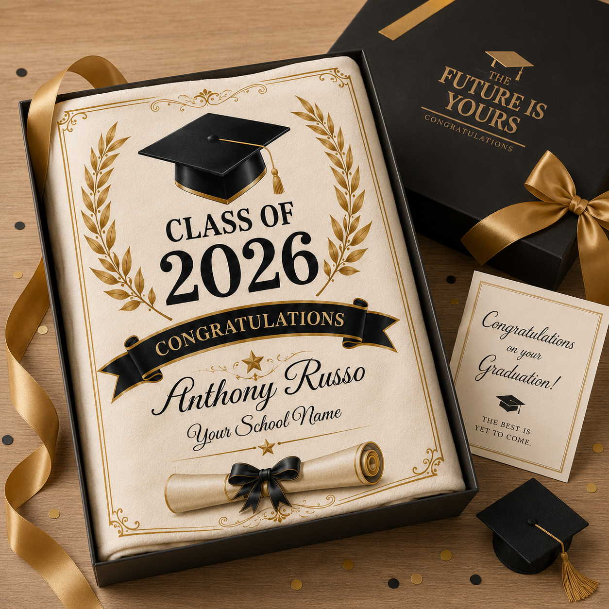 Personalized Graduation Blanket Class of 2026, Custom Senior Graduation Fleece Blanket with Name & School, Graduation Gift for High School College Graduate
