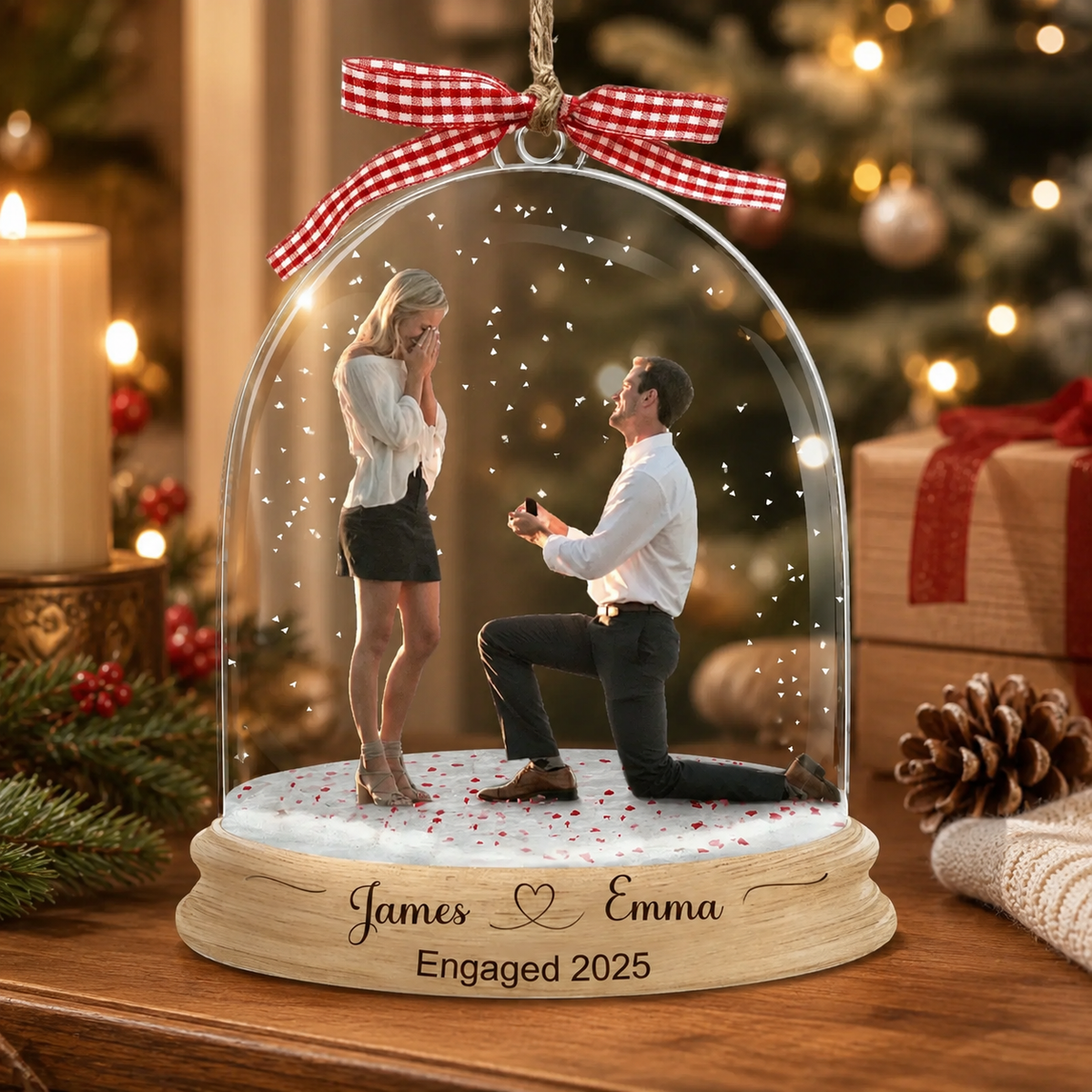 Custom Proposal Photo Acrylic 3D Effect Ornament, Personalized Engagement Christmas Ornament, Romantic Couple Photo Keepsake Gift