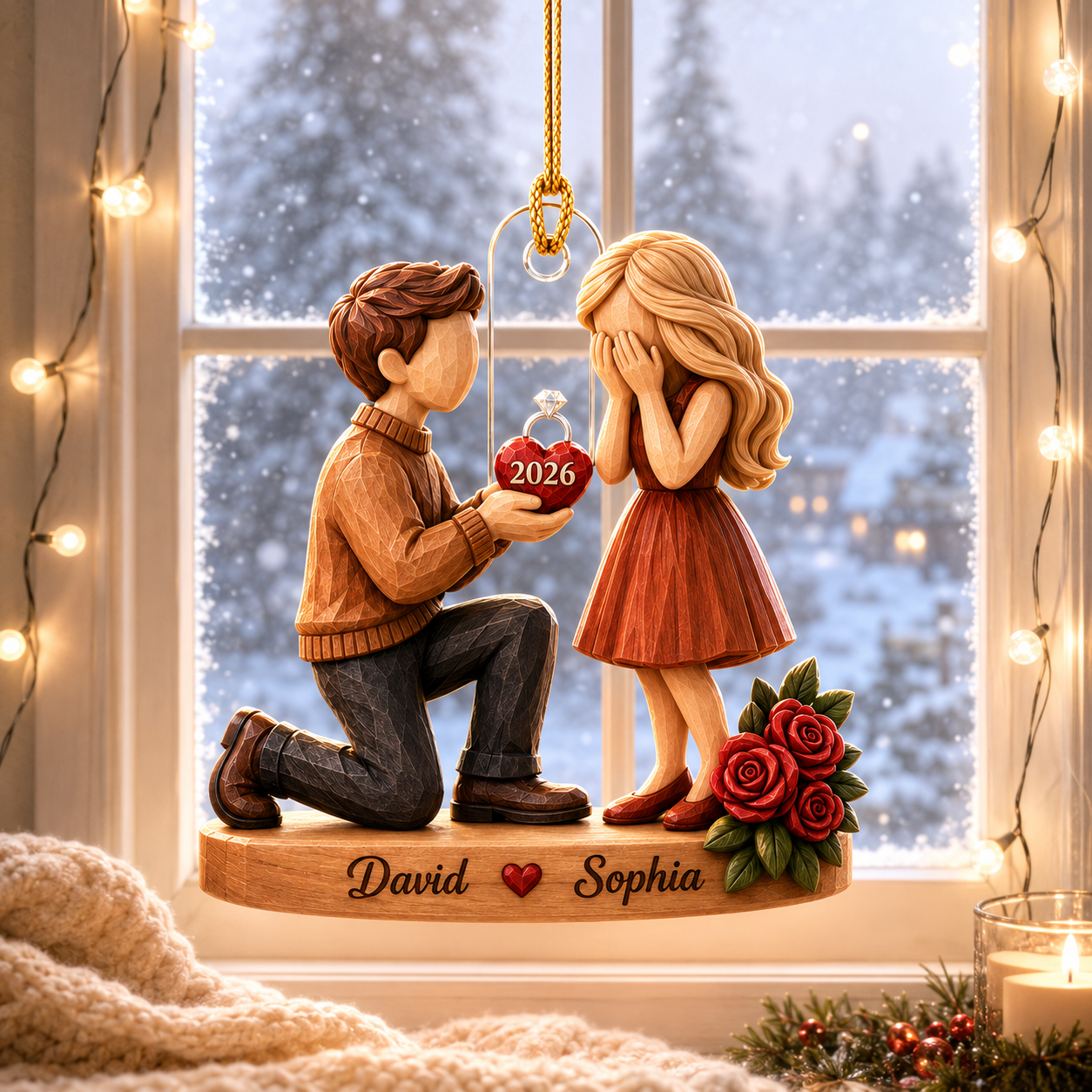 Couple Marriage Proposal Personalized 3D Acrylic Ornament with Names, Custom Engagement Keepsake, She Said Yes Gift for Newly Engaged Couples