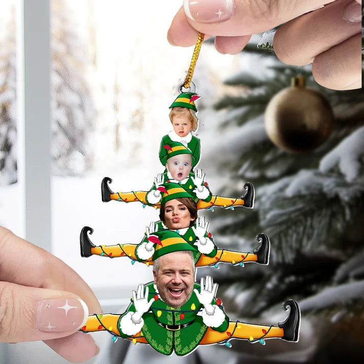 Custom Funny Elf Family Christmas Tree - Personalized Acrylic Photo Ornament