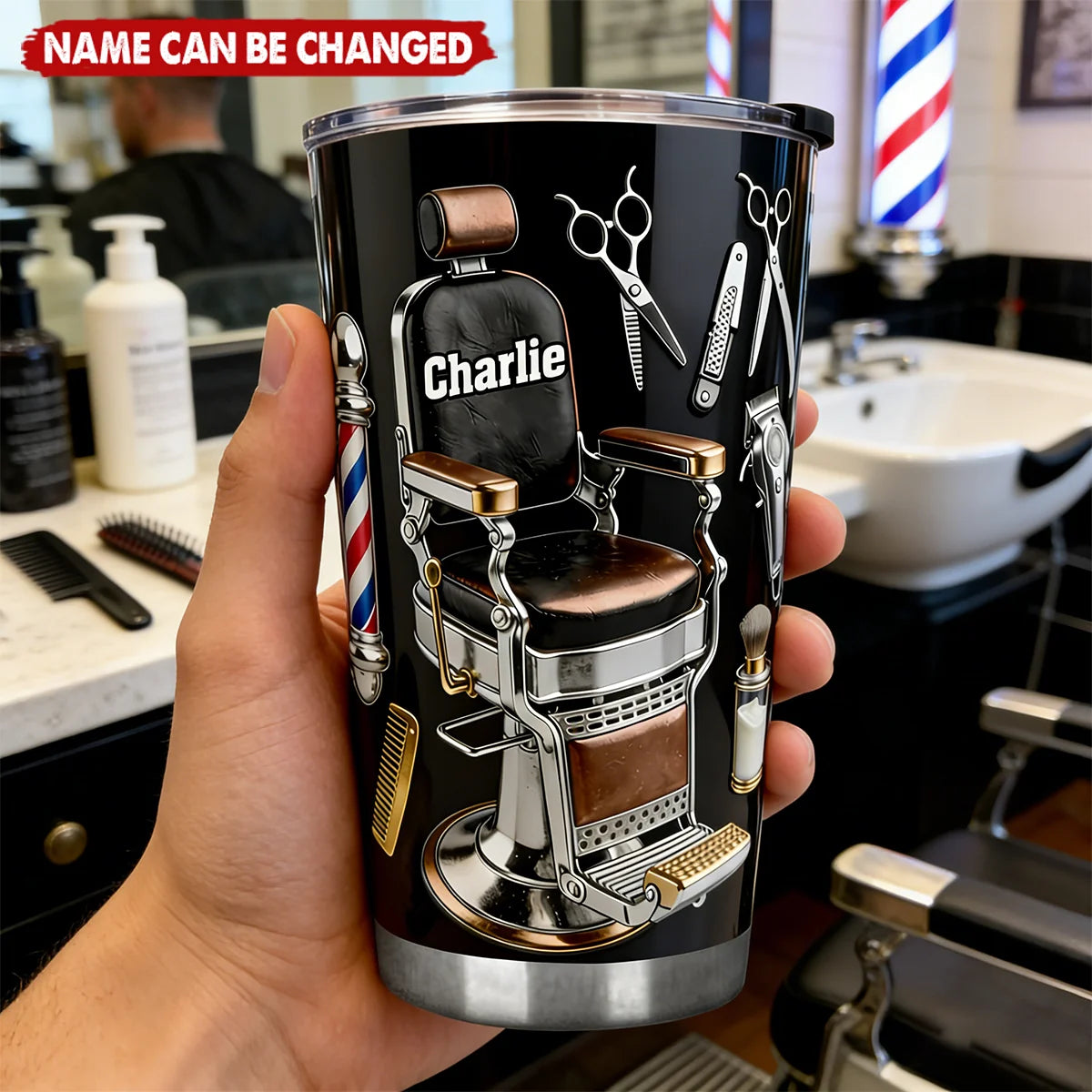 Personalized Barber Hairdresser Tumbler with Name, Custom 20oz 30oz Stainless Steel Insulated Cup, Gift for Barber Hairstylist Salon Professional