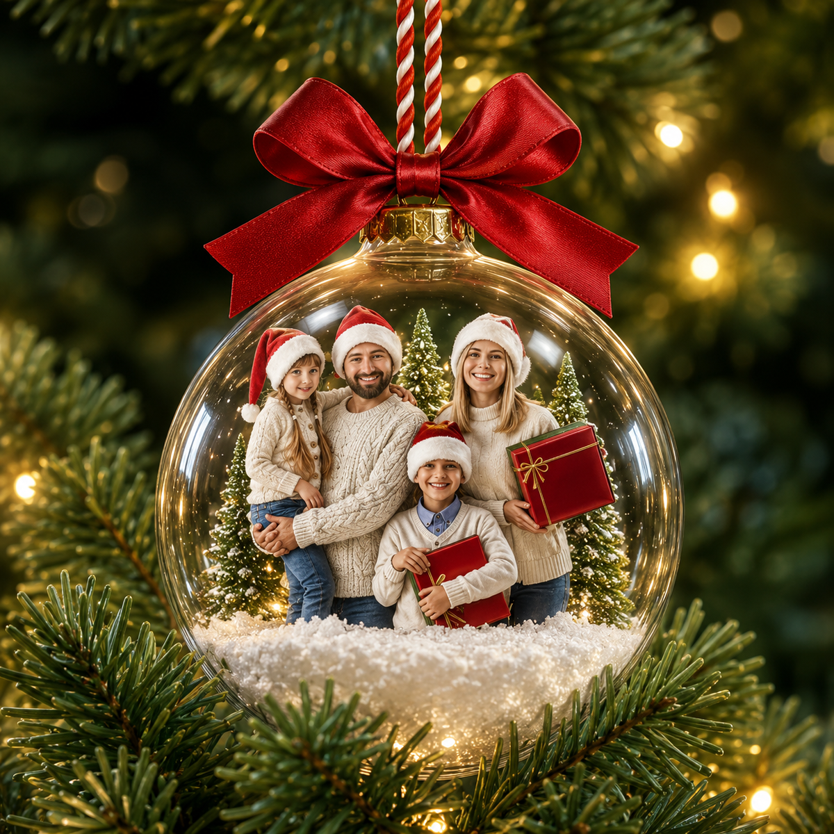 Personalized Family 3D Photo Christmas Ball Ornament, Custom 3D Acrylic Christmas Ornament, Family Christmas Keepsake Gift