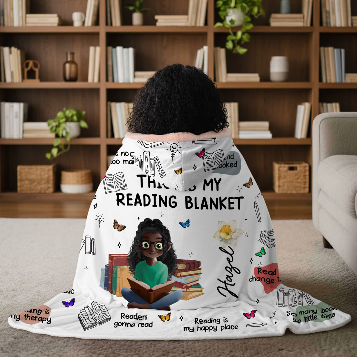 Personalized Book Lover Blanket with Name & Birth Flower, Custom Reading Quote Throw Blanket, Gift for Bookworm Women Friends