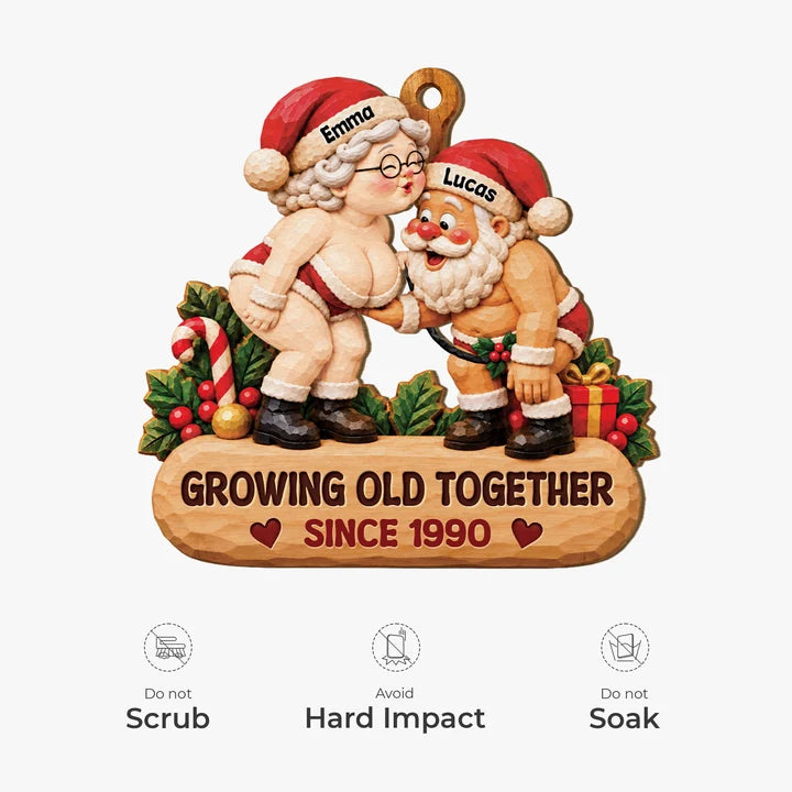 Personalized Growing Old Together Santa Couple Wooden Ornament, Custom Names Christmas Keepsake, Gift for Husband Wife Grandparents Couples