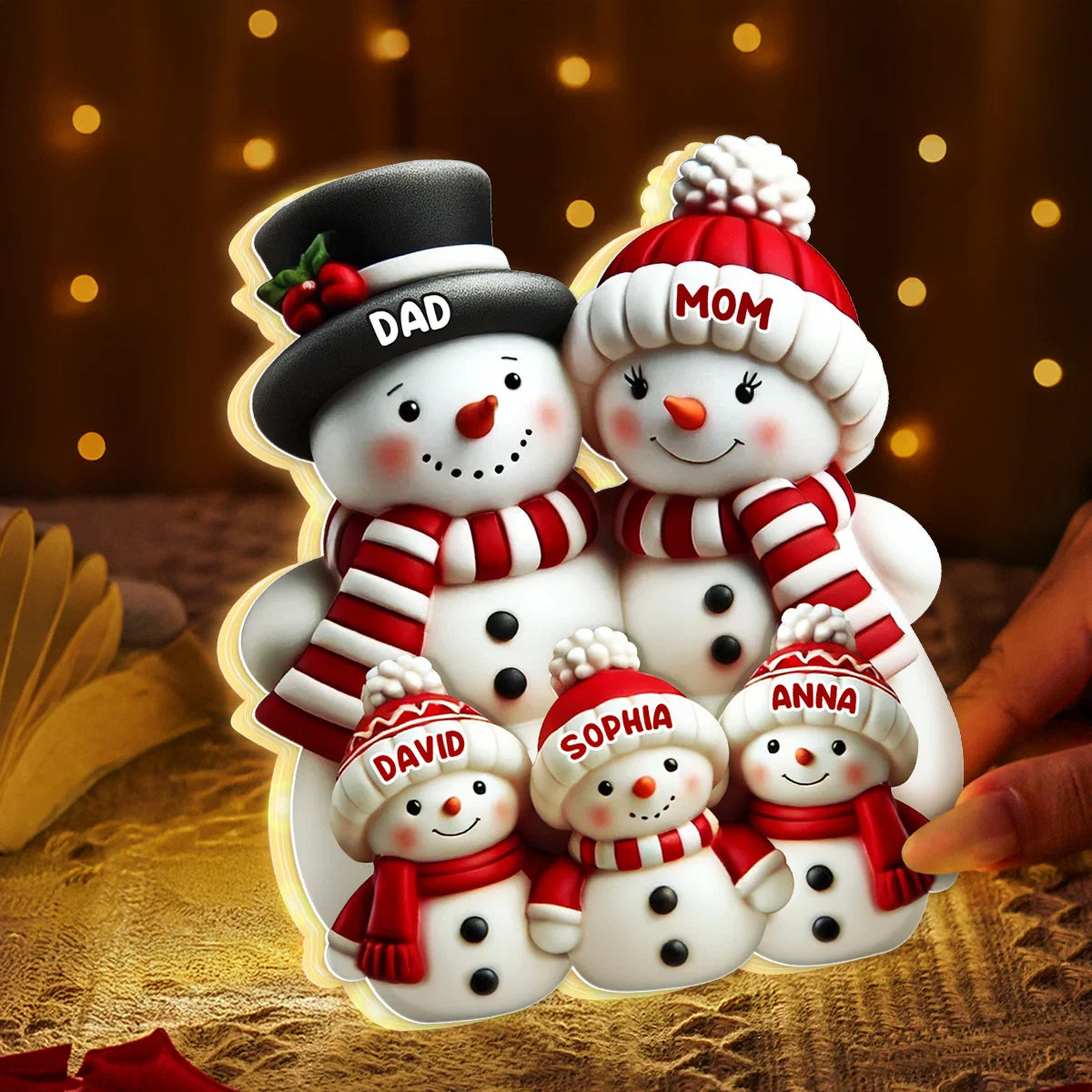 Personalized Snowman Family Light Box with Names, 2D Flat Printed 3D Effect Christmas Decor, Gift for Grandma Grandpa Parents Family