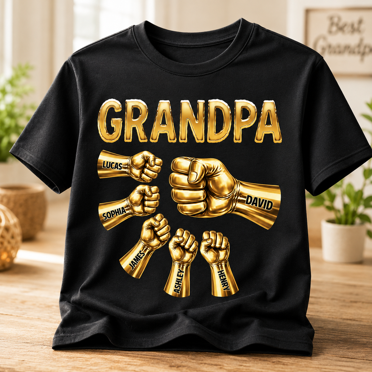 Grandpa Strong Fist Bump Shirt – Personalized Names Gift for Dad