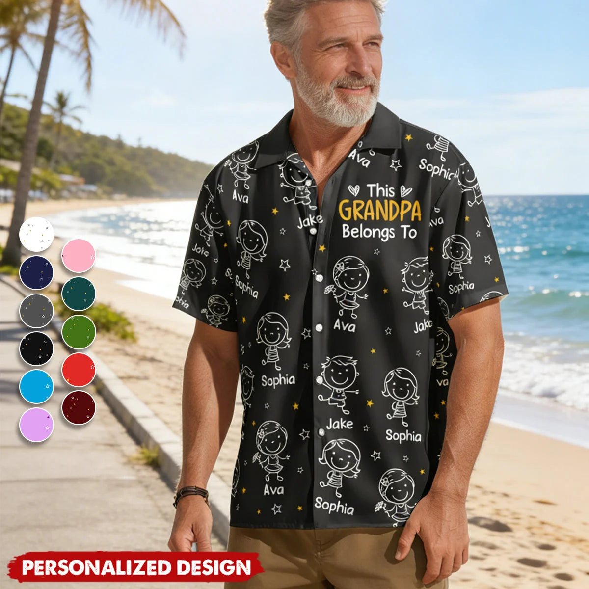 Personalized Doodle Grandpa Hawaiian Shirt, This Grandpa Belongs To Doodle Dog Lover Shirt, Custom Gift for Grandpa Dog Dad