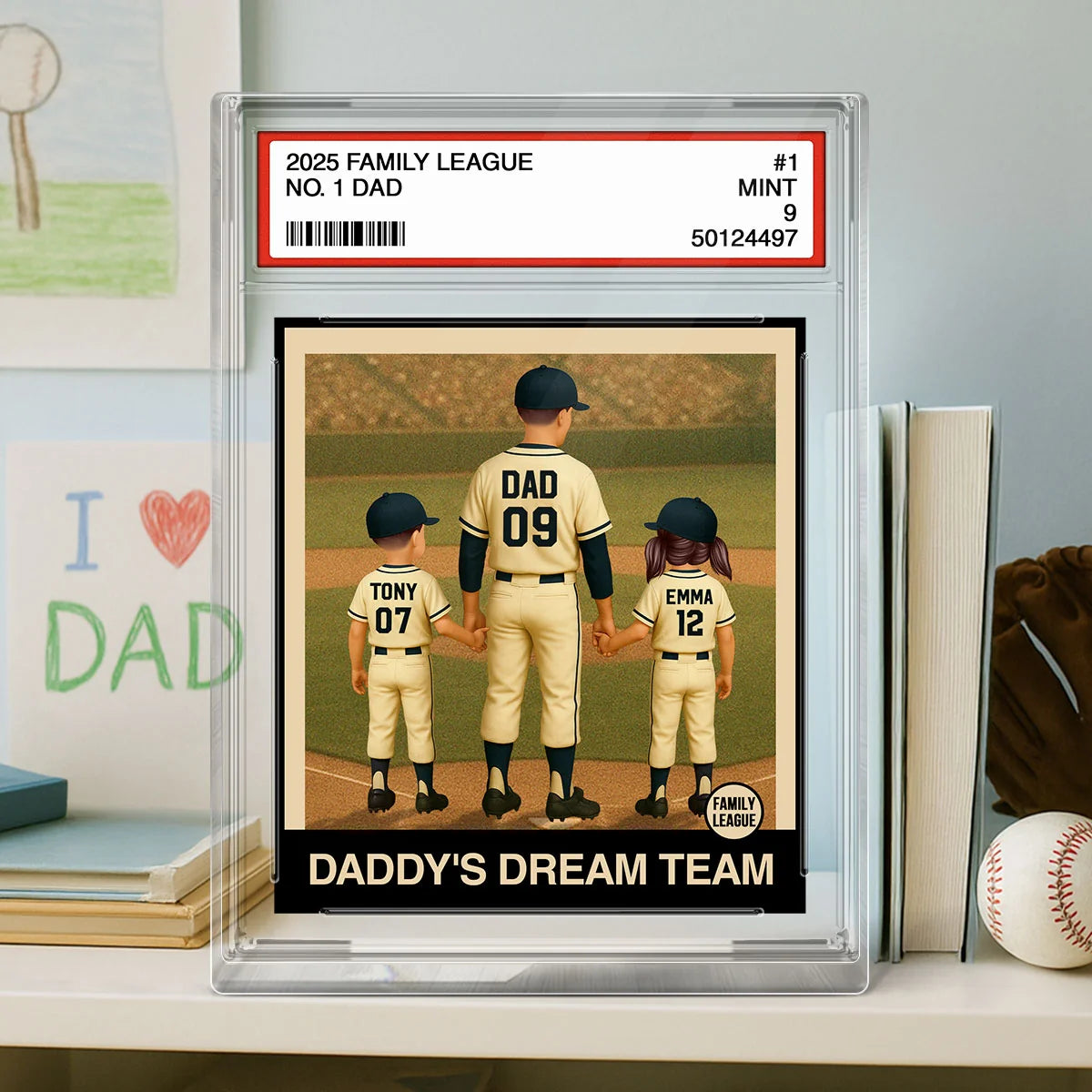 Personalized Baseball Dad Grandpa Acrylic Block Plaque, Custom Trading Card Style with Names & Jersey Numbers, Father’s Day Gift for Baseball Dad