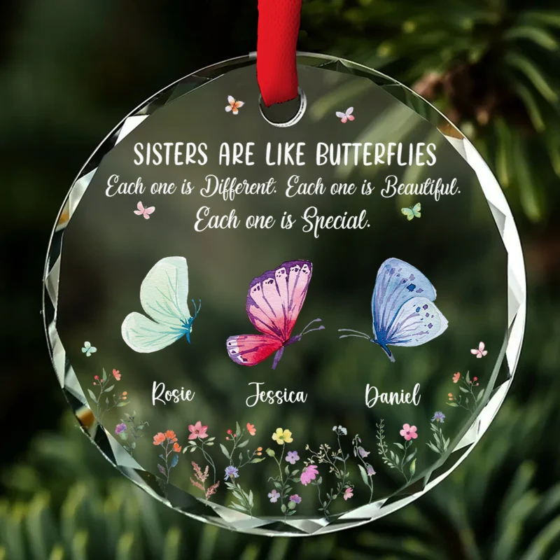 Personalized Sister Christmas Glass Ornament with Names, Custom Festive Sister Love Keepsake, Gift for Sister Sibling Best Friend