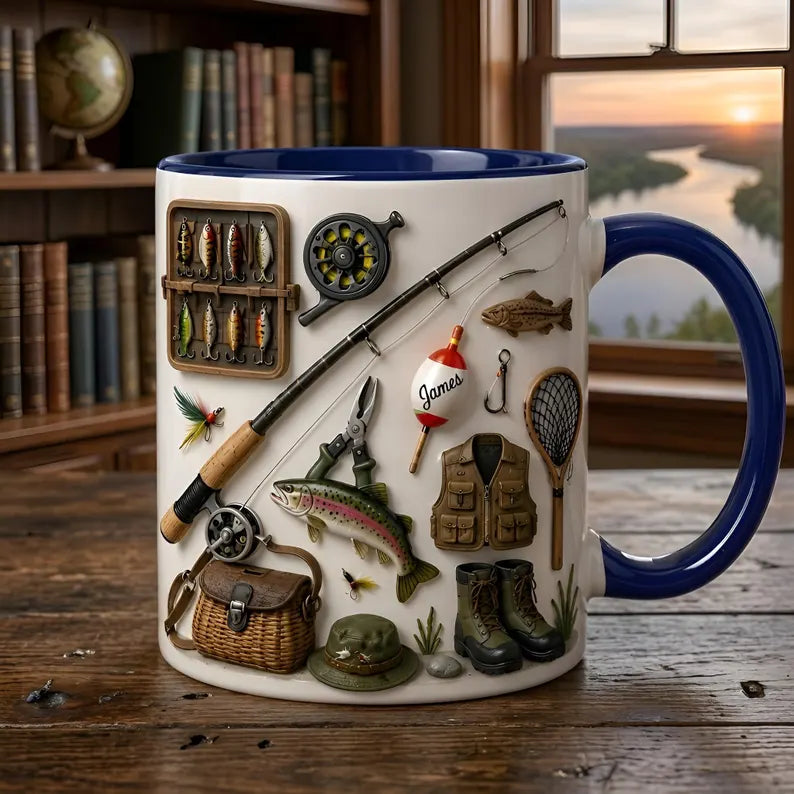 Personalized Fishing Mug with Name, Custom Fisherman Gone Fishing Ceramic Coffee Cup, Gift for Fisherman Dad Husband Boyfriend