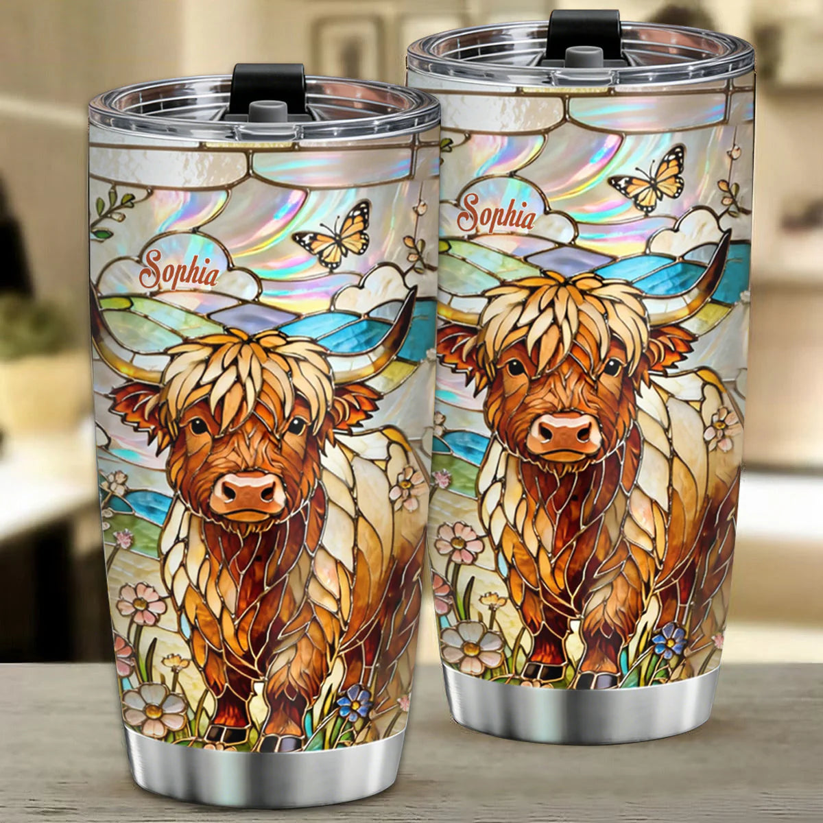 Personalized Highland Cow 3D Effect Tumbler with Name, Custom Stainless Steel Travel Cup, Gift for Cow Lover Women Mom