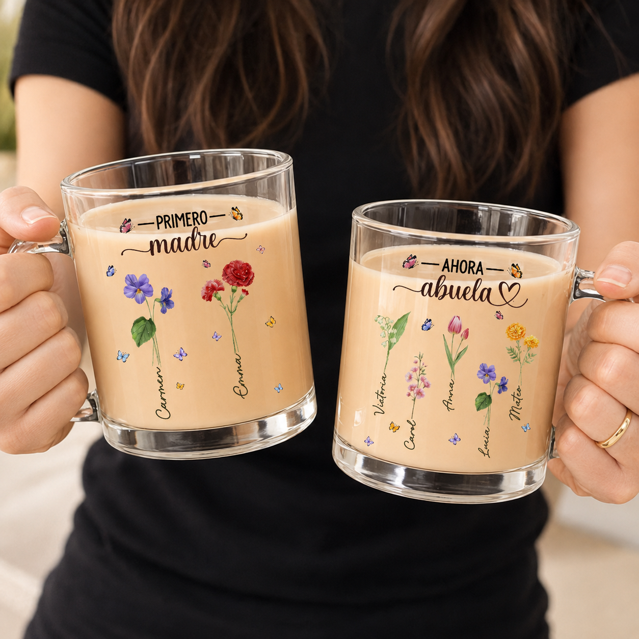 Flor del Mes de Cumpleaños de la Abuela - Taza de Cristal Personalizada